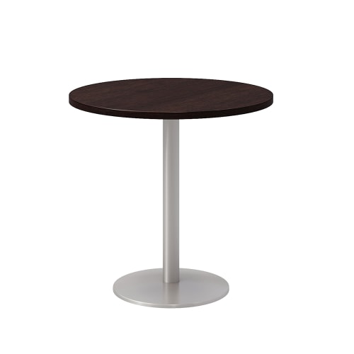 KFI Studios 30" Round Pedestal Table with Espresso Top, Round Silver Base